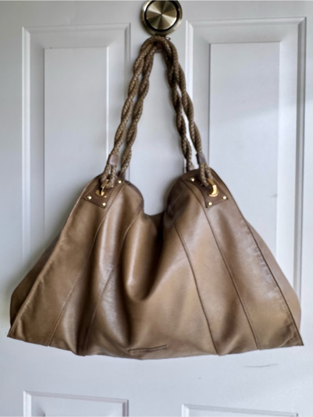 BCBG Max Azria Large Leather Hobo Bag Braided Handles Y2K